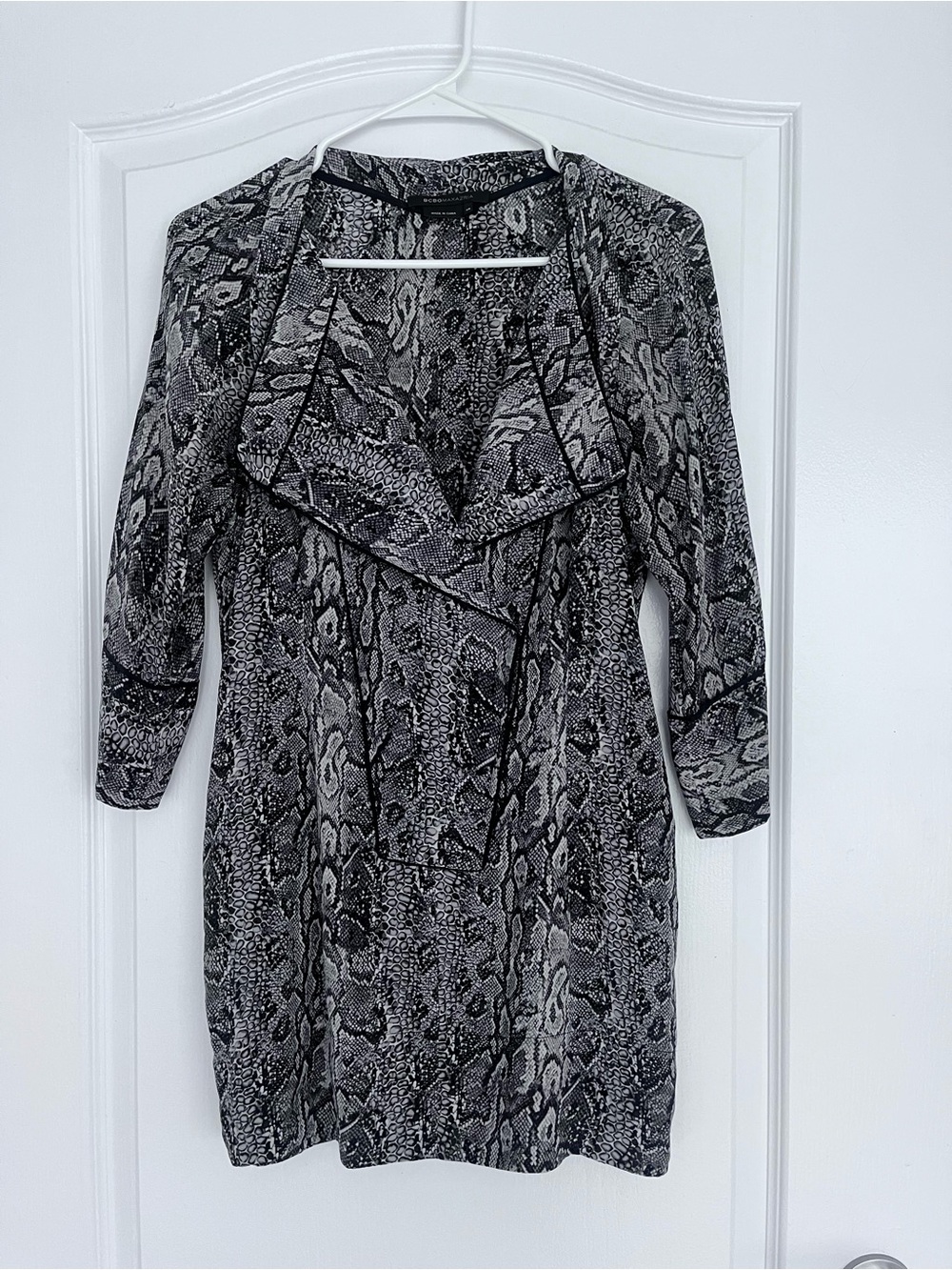 BCBGMaxAzria Black and Gray Snake-Print Silk Mini Dress